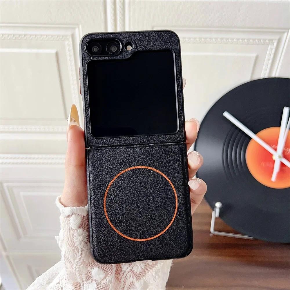 Ốp Điện Thoại Da PU Cứng Chống Sốc Cho Samsung Galaxy Z Flip 7 6 5 Flip7 Flip6 Flip5 5G Vỏ Bảo Vệ
