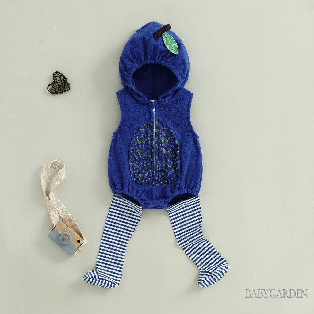 / / -Baby Girls Boys Trang phục hóa trang không tay có mũ trùm đầu Blueberry In áo liền quần có vớ sọc Quần áo Halloween