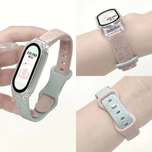 Dây silicon khắc hoa hướng dương cho Xiaomi Mi Band 10/9/8 NFC, vòng thay thế cho dây đồng hồ thông minh