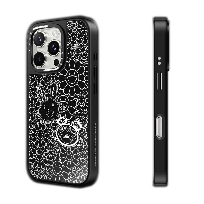 CASECASE X KAIKAI VÀ KIKI FLOWER BLOSSOM MONO Case hút từ tính Vỏ iPhone Gương đen & bạc IPhone 16 15 14 13 12 Pro Max Plus Ốp lưng cứng có hộp khắc logo