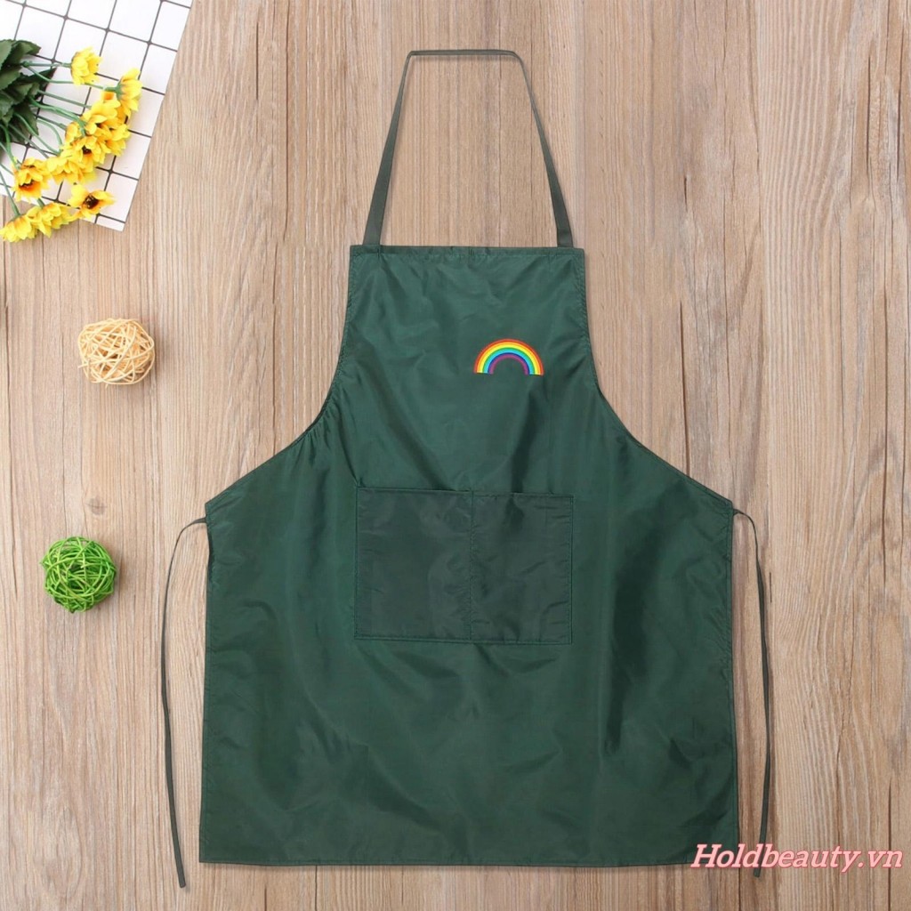 Tạp dề chống nước có thể điều chỉnh có túi cho nam nữ Tạp dề in hình cầu vồng dễ thương để nấu ăn trong nhà bếp