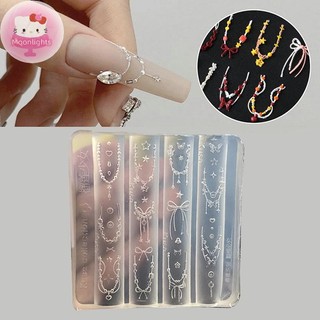 Moonlights Hoạt Hình Silicon Móng Tay Hạt Dây Xích Khắc Nơ Khuôn Trang Trí Móng Tay Thiết Kế DIY Lập Thể Tấm Dập Dụng Cụ Làm Móng Tay EN