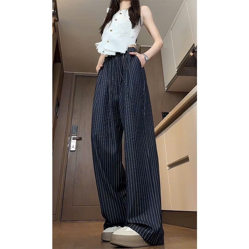 Quần dài nữ kẻ phối sọc cạp chun ống rộng dành cho  nữ mẫu mới new