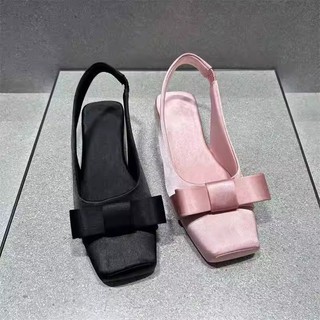 Giày đế bệt mũi vuông Bow Satin
