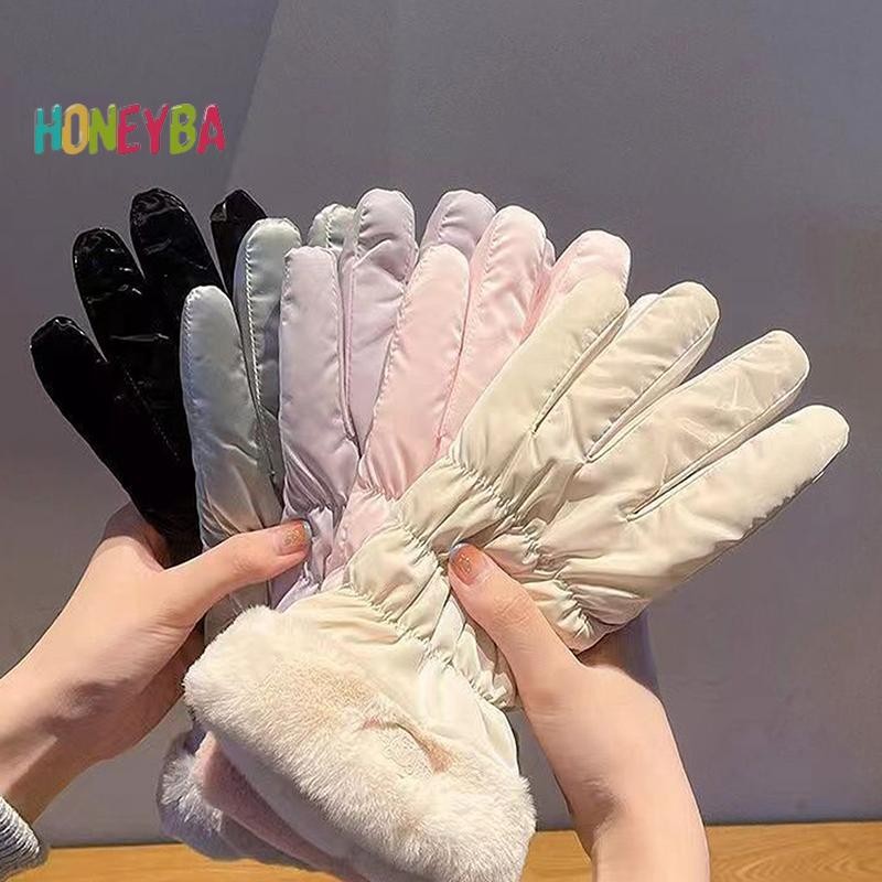 < Honeyba > Găng Tay Đệm Nữ Mùa Đông Dày Ấm Áp Thoáng Khí Đi Xe Đạp Leo Núi Trượt Tuyết Thể Thao Ngoài Trời Găng Tay Chống Gió