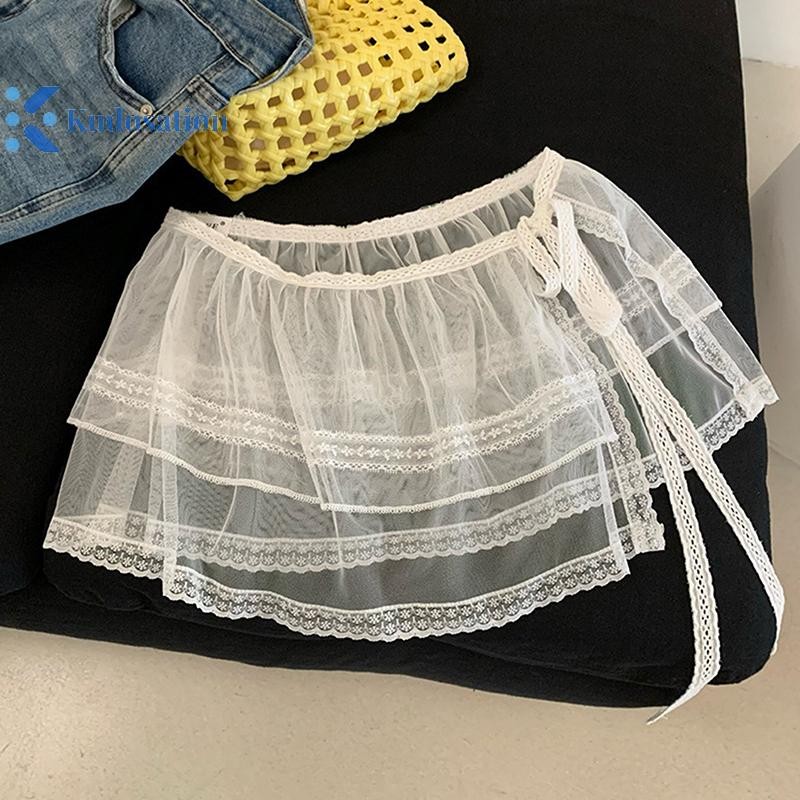 Kudosation Cotton Kẻ Sọc Thiết Kế Váy Tutu Hai Lớp Thường Ngày Phong Cách Văn Học hông Xếp Chồng Rèm Fart Nữ Váy Đa Năng