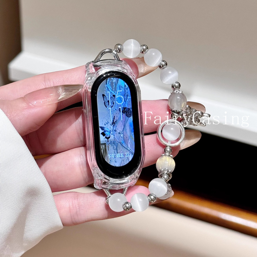 Vỏ Claer + Dây đeo hạt Thích hợp cho Xiaomi Band 10 9 8 Nfc 8Pro 9Pro Đàn hồi cho Mi Band 3 4 5 6 7 8 9 Dây đeo cổ tay hoạt động