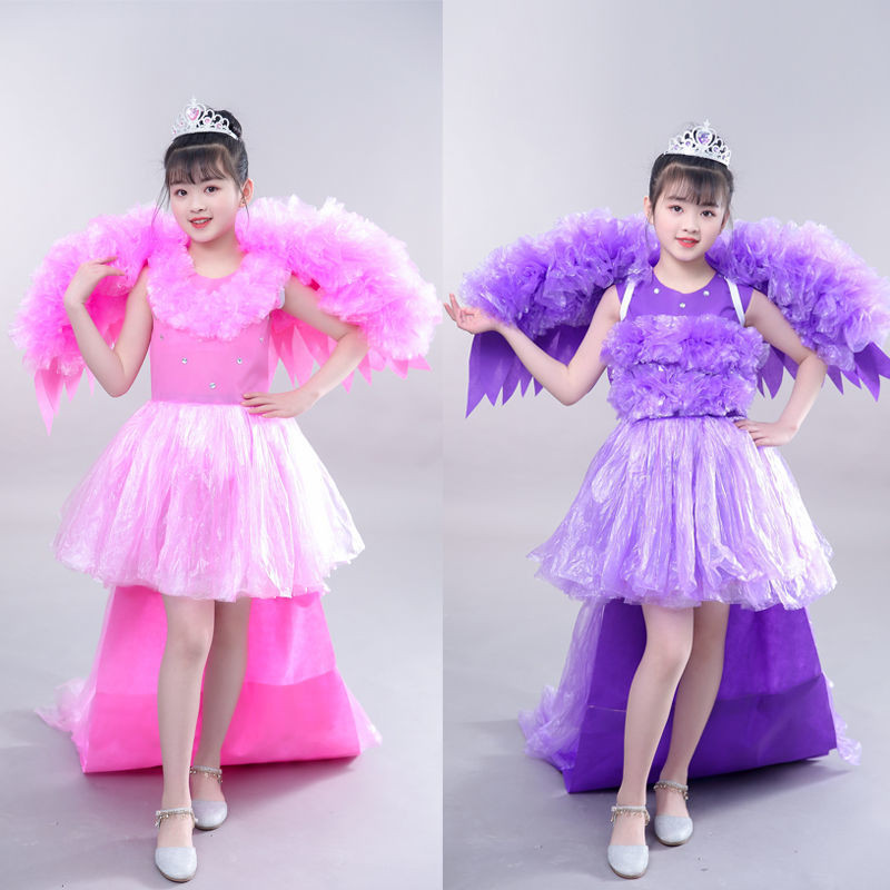 Trẻ Em Thân Thiện Với Môi Trường Thời Trang Thể Hiện Quần Áo diy Sáng Tạo Sàn Catwalk Cha Mẹ-Con Vật Liệu Handmade Tự Chế Thiên Thần Mẫu Giáo 8.4