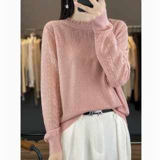 Áo len dệt kim nữ xuân thu cổ tròn rời, style Hàn Quốc