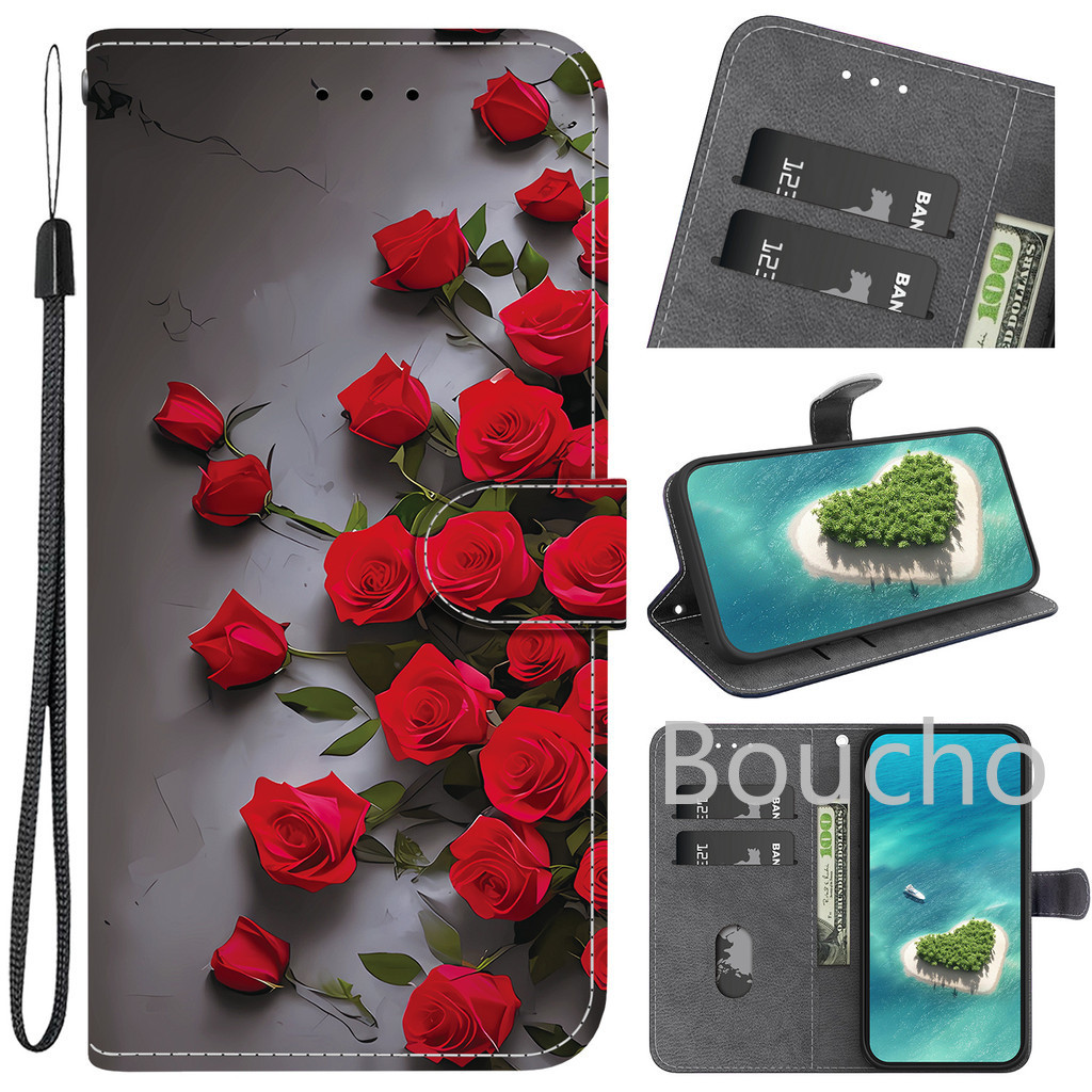 Dành Cho Samsung Galaxy A06 5G Vỏ Ví Da Điện Thoại Dành Cho Samsung Galaxy A07 A17 A16 A26 A36 A56 5G Ốp Lưng Từ Tính Đứng Dễ Thương Họa Tiết Sơn 3D Flip Cover