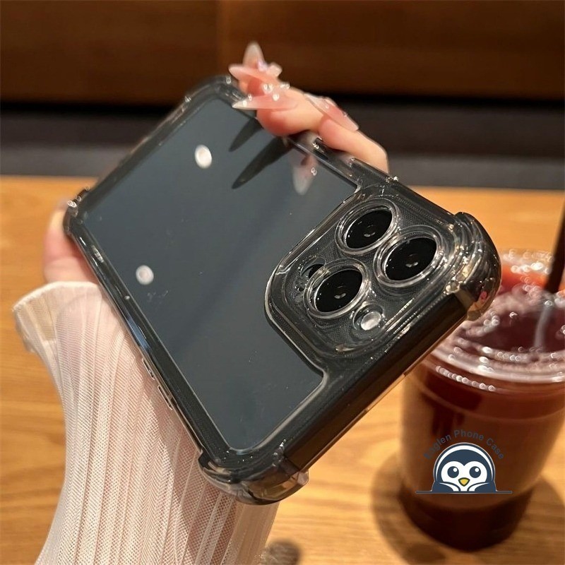 Ốp Điện Thoại Đơn Giản Màu Đen Cho Vivo iQOO 13 12 Pro 7 Neo10 Pro Plus Neo9 Neo 9S Neo8 Neo7 Neo5 Pro SE 5G 4G Bao AirBag Mềm Trong Suốt Bốn Góc Vỏ Chống Sốc