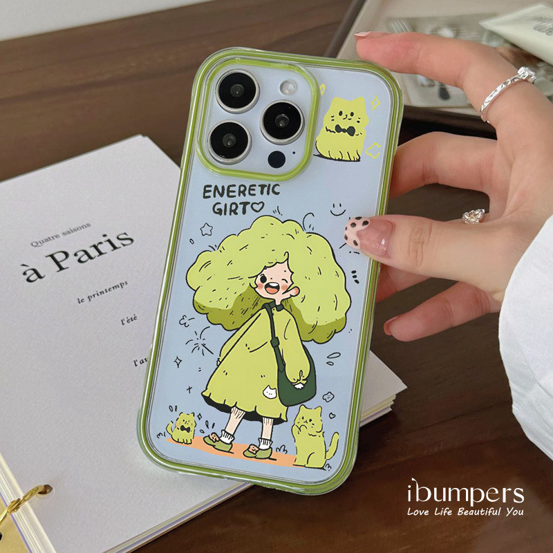 ibumpers Ốp Điện Thoại iPhone Thẩm Mỹ Áo Len Xanh Xoăn Họa Tiết Cô Gái Tóc Cho IPhone 11 12 13 14 15 16 Pro Max Ốp Lưng Acrylic Trong Suốt Viền Màu Tinh Khiết