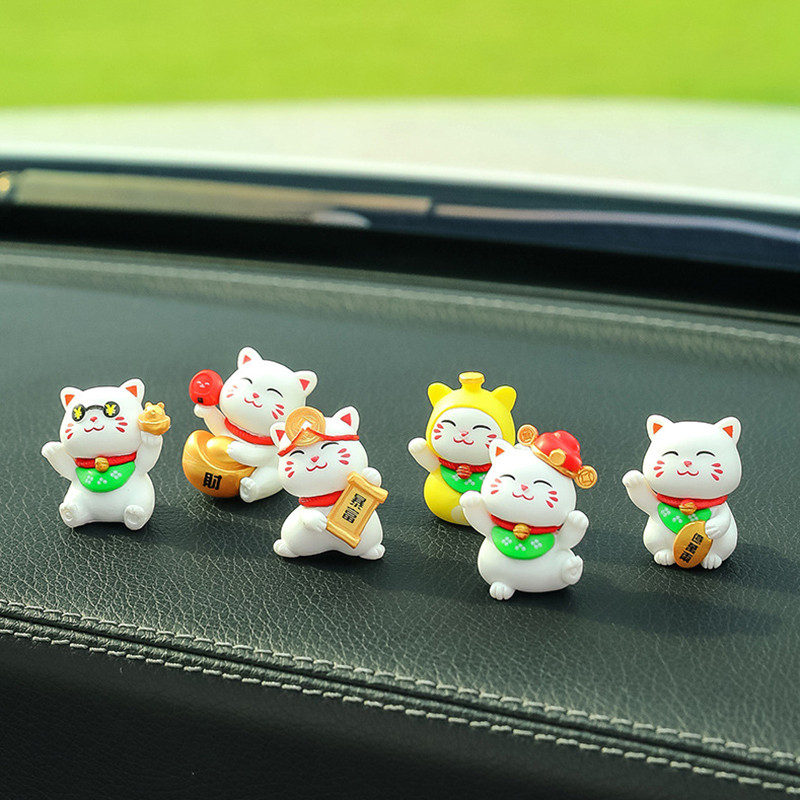 Mini Mèo May Mắn 6 Chiếc Đồ Chơi Beckoning Mèo Các Bức Tượng Trang Trí May Mắn Giàu Có Mèo Con Nhà Để Bàn Trang Trí Xe Hơi Phụ Kiện