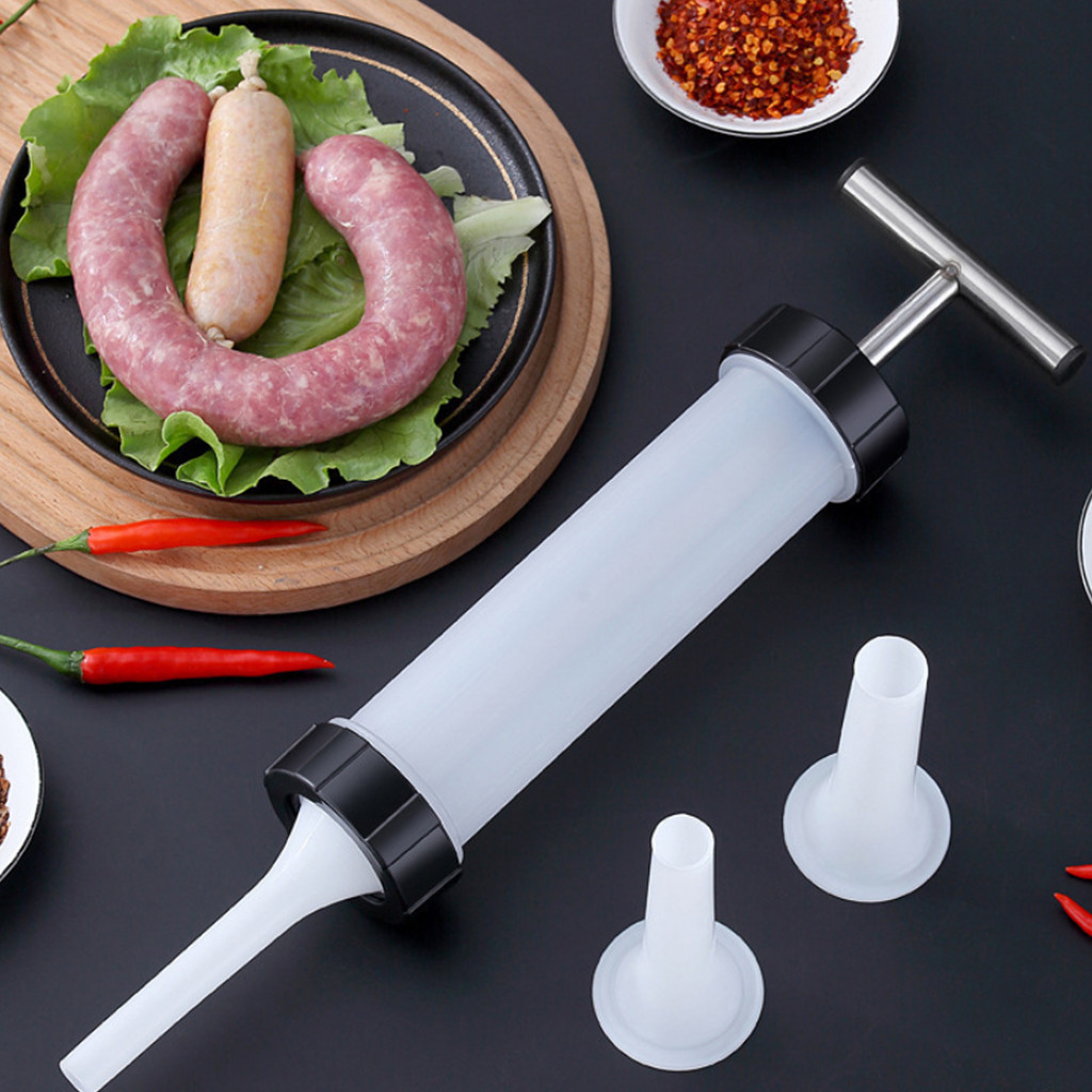[H & L] Dụng cụ nhồi xúc xích hạng nặng - Chất độn thủ công, pít tông chống dính & 3 kích cỡ vòi để làm đầy vỏ xúc xích hoàn hảo mỗi lần