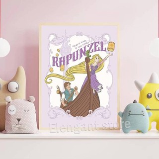 Các bản in nghệ thuật cổ điển của Lọ Lem, Bạch Tuyết, Belle, Ariel, Aurora, Rapunzel. Tranh vải trang trí phòng bé gái