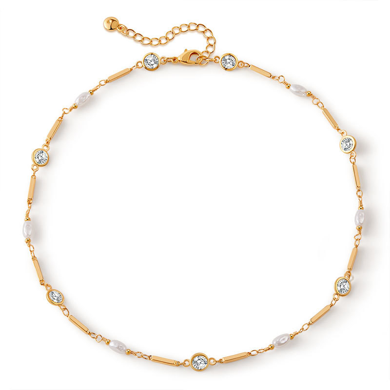 Vòng cổ zirconia vàng tối giản, xếp lớp - Hợp thời trang làm quà tặng
