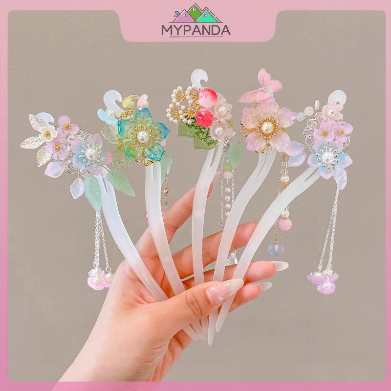 Kẹp tóc thủ công phong cách Trung Quốc cổ điển có hoa và hình dạng - phụ kiện trang sức cổ điển.