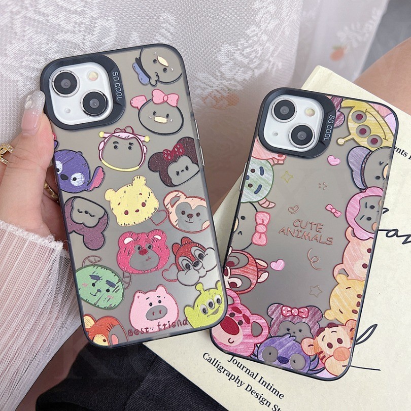Ốp điện thoại mạ điện mờ màu trơn cho OPPO A60 A12e A7 AX7 A5S AX5S A3S A77S A1K F5 F7 F1S F11 F19 F17 Pro Reno 7 Vỏ mềm bảo vệ ống kính động vật dễ thương của Disney