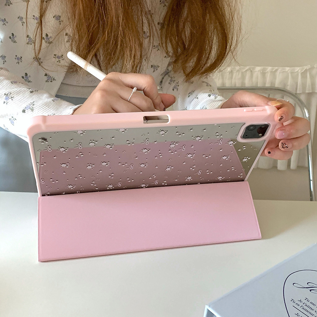 Vỏ Gương Acrylic Cho IPad Mini6 5 6 7 8 9 Air Air2 Air3 Air4 Air5 Air6 10.9 "Pro10.5 Pro11 Pro12,9 2018 2020 2021 2022 Air M2 Pro 11 13 M4 2024 Vỏ Da Hoa Nơ Trắng