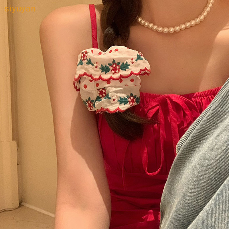 Siyuyan Đẹp Lớn Thêu Scrunchies Co Giãn Dây Buộc Tóc Nữ Ngọt Ngào Phụ Kiện Tóc Đuôi Ngựa Giá Đỡ Dây VN