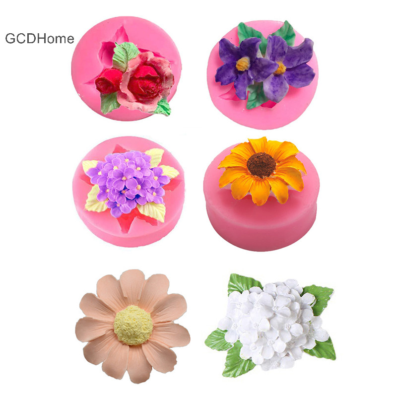 Gcdhome 3D Hoa Hồng Hoa Sen Hoa Cúc Hoa Hướng Dương Khuôn Silicon DIY Cưới Hoa Bánh Fondant Decoag Dụng Cụ Nướng Bánh Xà Phòng Khuôn Quà Tặng HOT