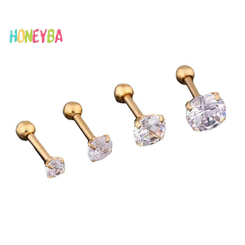 < Honeyba > 1 Cái 4 Prong Bông Tai Đính Kim Cương Giả Dành Cho Nữ / Nam Tragus Sụn Tiêu Chuẩn Lobe Trang Sức Quà Tặng