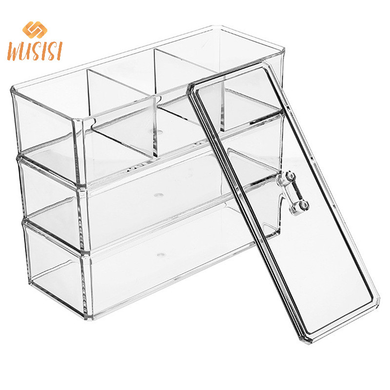 [WUSISI] Hộp đựng mỹ phẩm trong suốt Hộp đựng trang điểm Cotton Pad Hộp lưu trữ Máy tính để bàn Acrylic Sắp xếp MỚI