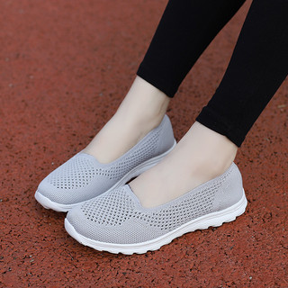 Thoải Mái Plus Size Flyknit Thoáng Khí Slip-On Giày Thể Thao Nữ 35-42 Hàng Miễn Phí Vận Chuyển