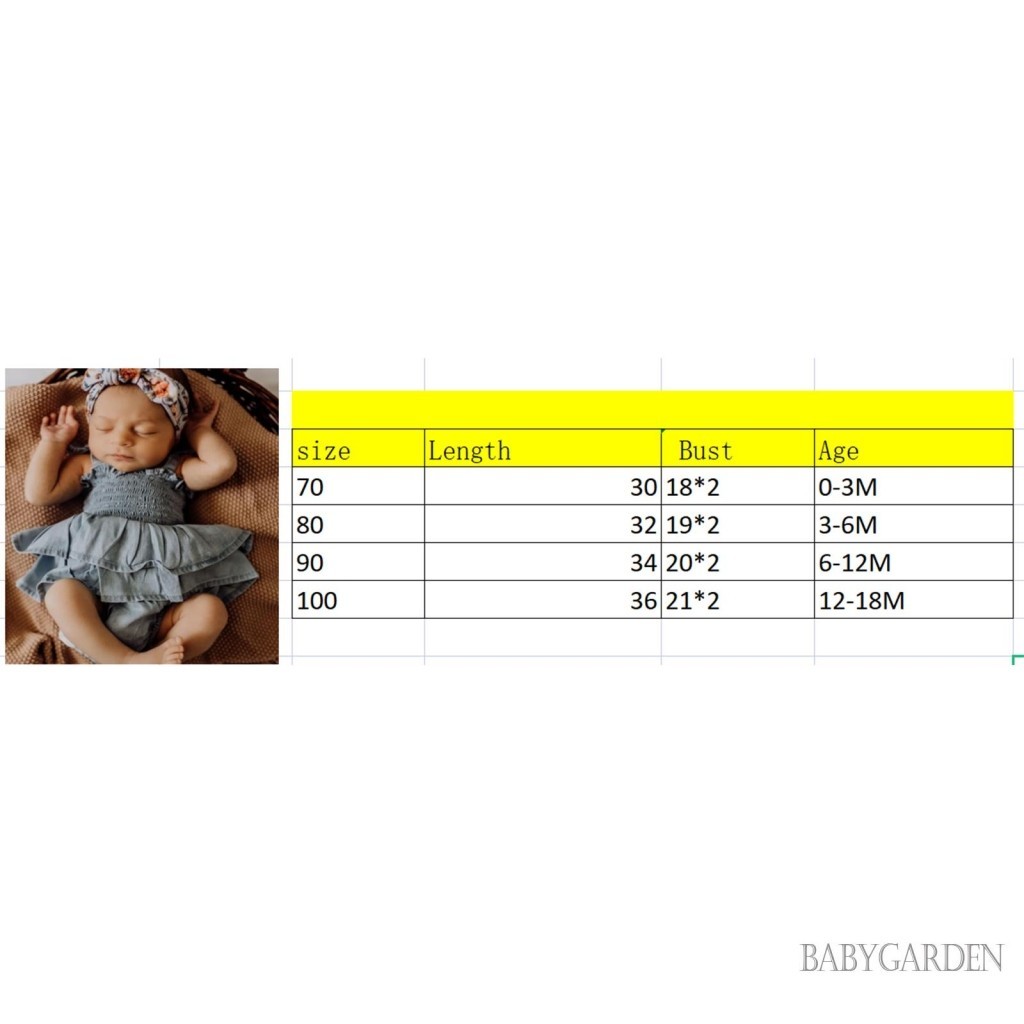 Baga-baby Girl Romper Không Tay Suspender Thiết Kế Xếp Ly Ruffle Hem Đáy Chụp Nút Áo liền quần Dễ Thương