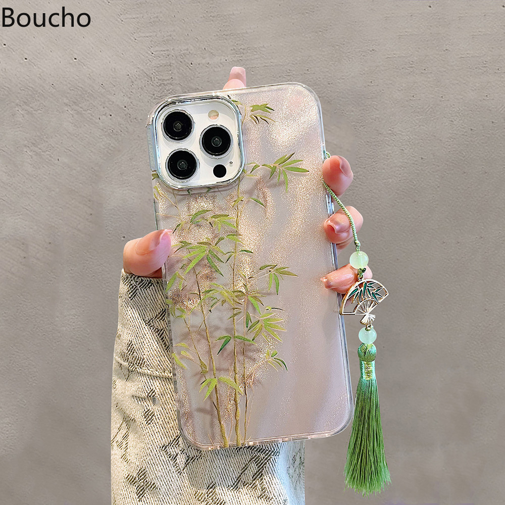 Dành Cho iPhone 15 Pro Max 14pro Max 14 plus Thời Trang Họa Tiết Lá Tre Ốp lưng Cho iPhone 11 12 13 14 Pro Max 15Plus Ốp Lưng Chống Sốc