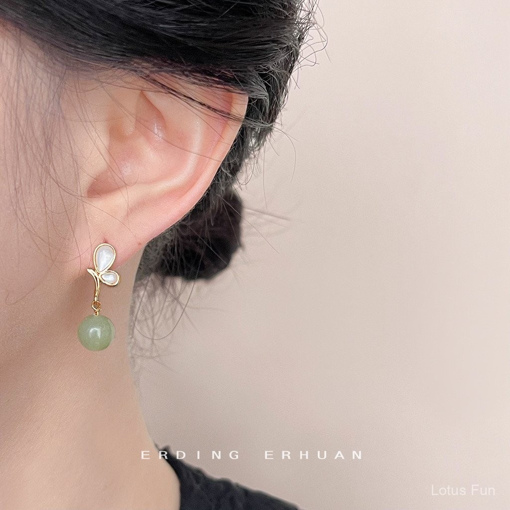 Hoa tai hình bướm bằng đá tự nhiên vỏ sò mạ 14k hoa tai phong cách sang trọng đơn giản đơn giản kiểu dáng thủ công cổ điển nghệ thuật cho nữ