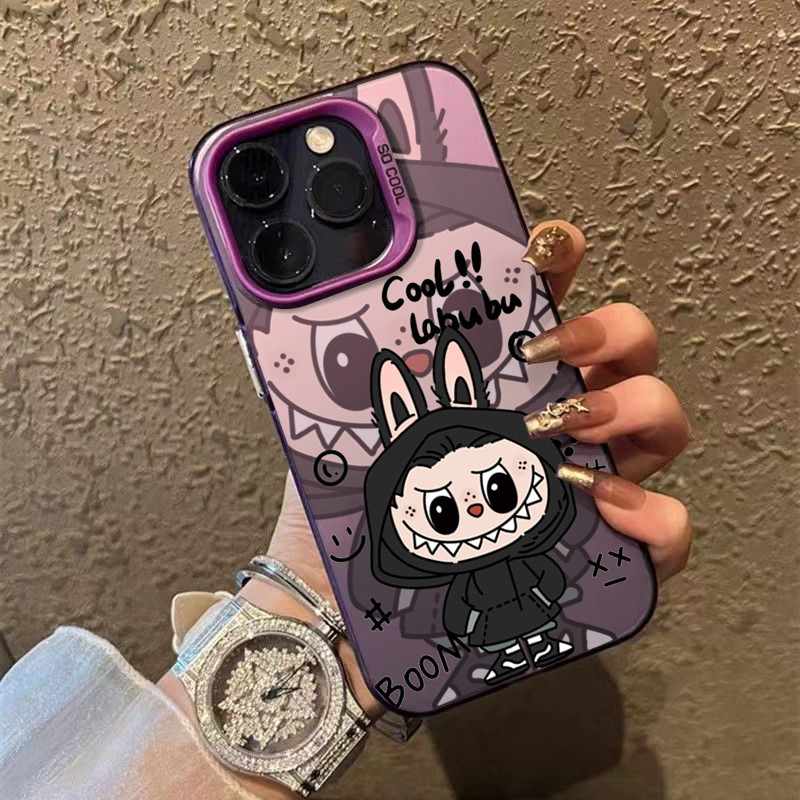Dành Cho iPhone 16 11 12 13 14 15 Pro Max iPhone XR X XS Max 7 8 Plus SE2020 2022 Phim Hoạt Hình Hot Labubupu Graffiti Sang Trọng Mạ IMD Kim Loại Bìa Cứng