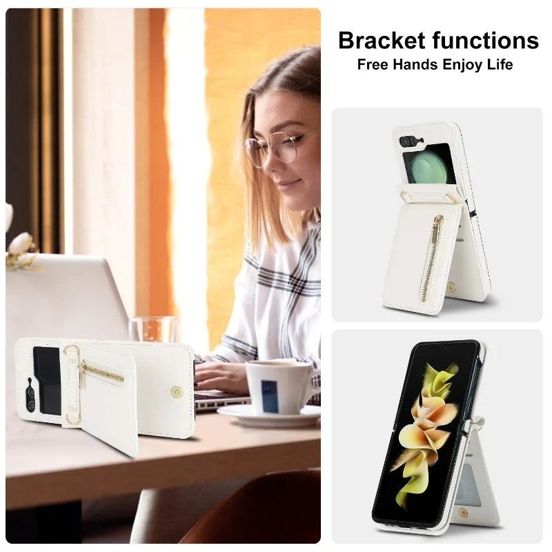 Ví dây kéo đeo chéo có ngăn đựng thẻ Vỏ điện thoại cho Samsung Galaxy Z Flip 6 5 4 3 Flip6 Flip5 Flip4 Flip3 5G Bao da