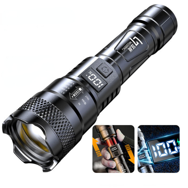 【3 chế độ đèn flash】Đèn pin cầm tay siêu sáng màn hình LCD hiển thị pin, Bấc đèn nhập khẩu