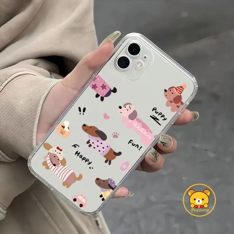 Happy Xúc Xích Chó Dachshund Ốp Lưng Điện Thoại Samsung Galaxy M35 M15 M55 A55 A35 M13 M14 M23 F23 F15 C55 M13 M30s M21 M31 M21s F41 M31s M33 M34 F34 5G 4G Puppy Vỏ Mềm Trong Suốt