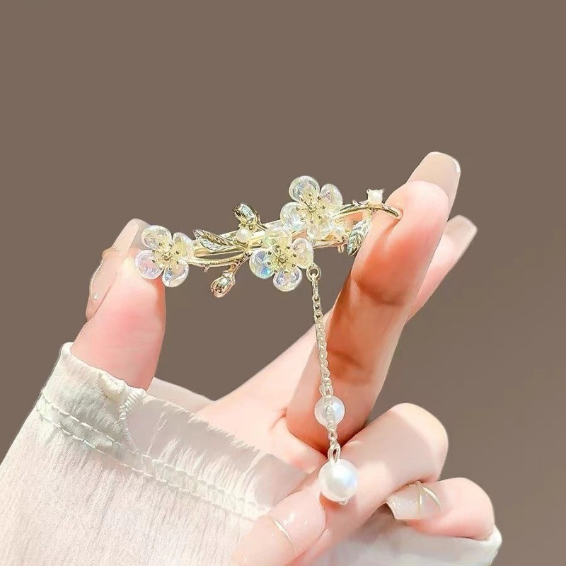 Mauropoli [Sẵn Sàng] Kẹp Tóc Tua Rua Hoa Nhỏ Bằng Kính Nữ Thiết Kế Niche Tính Khí Kẹp Bên Nổ Kẹp Tóc Gãy Kẹp Tóc Cổ