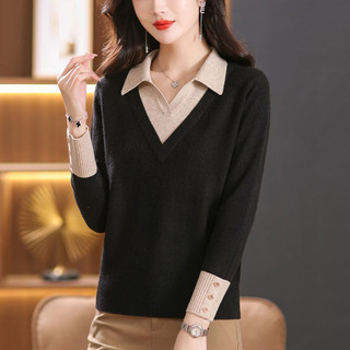 Dệt Kim Dài Tay Giả Hai Mảnh Nữ Top Thu 2024 Phong Cách Mới Nữ Thời Trang Áo Sơ Mi Áo Len Đáy Áo Sơ Mi