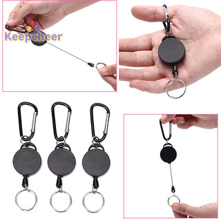 [Keepcheer] Dây thép cuộn màu đen có thể thu vào Dây đai giật Vòng chìa khóa Giá đỡ huy hiệu [Mới]