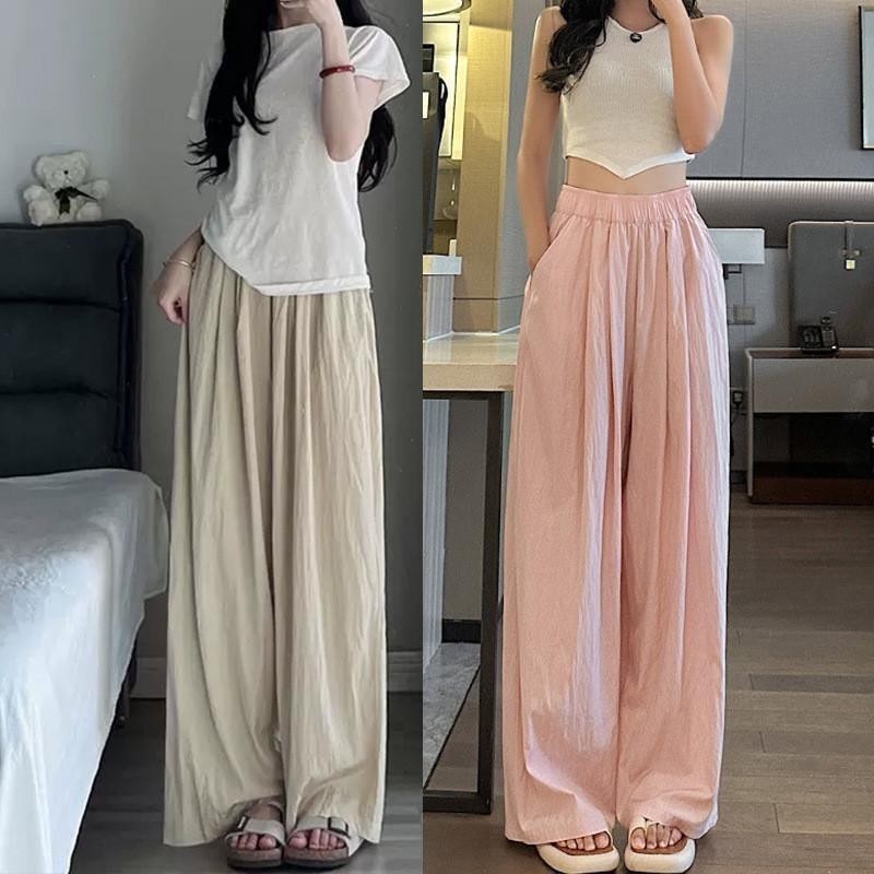 Quần Dài Nữ Ống Rộng Nhăn Cạp Cao Chất Dù Gió Nhăn Siêu Hack Dáng -Q055 Nhung Women Pants Thun Voi Ong Đen