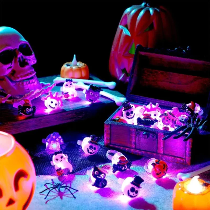 Halloween Sáng Tạo LED Dạ Quang Nhẫn Bí Ngô Ma Đầu Lâu Phát Sáng Đảng Trẻ Em Quà Tặng