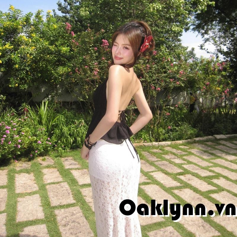 Áo Vest cổ dây mùa hè dành cho nữ không tay hở lưng màu trơn mở phía trước