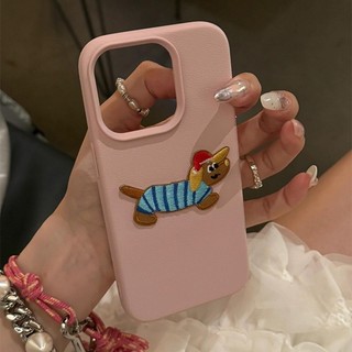 Ốp điện thoại thêu da màu trơn tiên tiến Dachshund cho iPhone16 15 14 13 12 11 Pro MAX IXS MAX XR XS Vỏ mềm bảo vệ Camera chống sốc