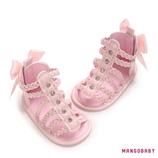 Mg-baby Bé Gái Dép Da PU Bện Chống Trơn Trượt Nơ Mùa Hè Đế Bằng Cho Bé Giày Thường Ngày