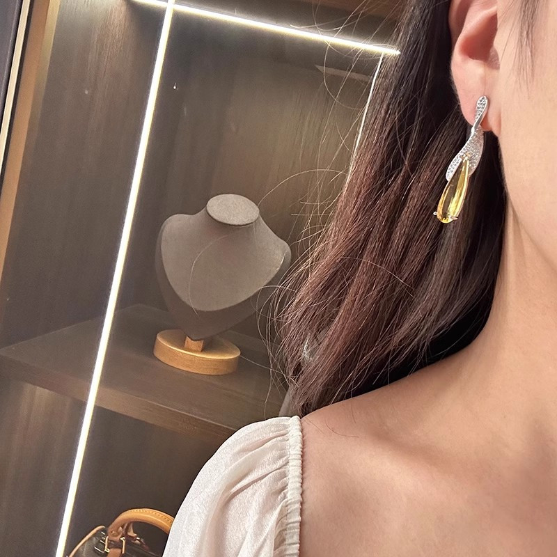 Bông tai mặt dây chuyền lá Zircon Nữ nhẹ nhàng Bông tai thời trang tính khí sang trọng