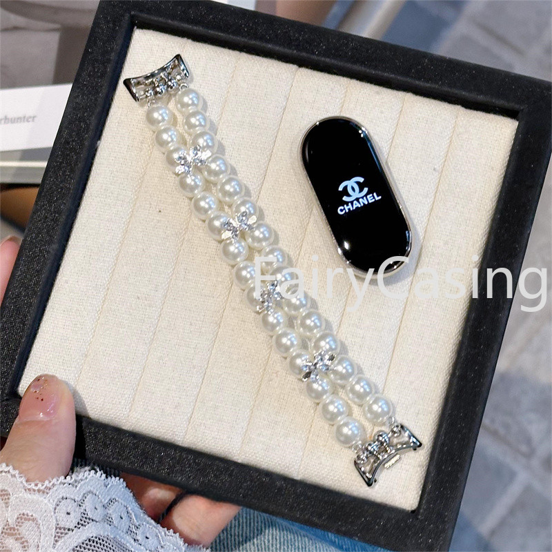Vòng tay hạt ngọc trai sang trọng cho Xiaomi Mi Band 10 9 8 7 6 5 4 3 Dây đeo cổ tay Dây đeo cổ tay Phụ kiện cho Mi Band 8 Pro 7pro Dây đeo đồng hồ đính cườm Ngọc trai trắng
