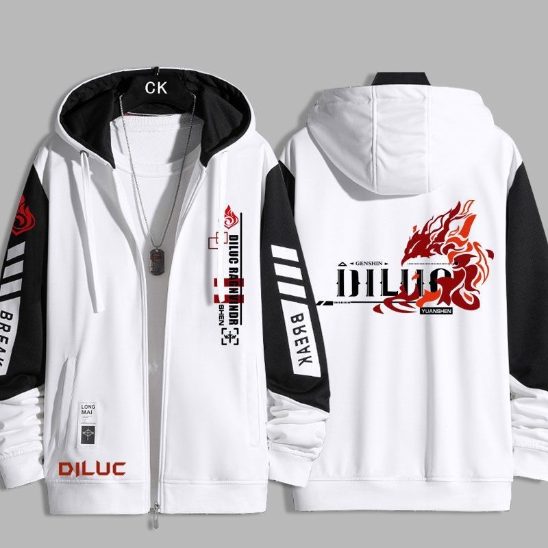 5y Genshin Tác Động Trò Chơi Diluc Áo Khoác Dây Kéo Áo Khoác Áo cardigan Áo Len Unisex Dài Tay Top Cosplay