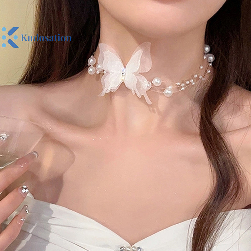 Kudosation Ngọc Trai Trắng Vòng Cổ Choker Cho Nữ Ngọt Ngào Giả Ngọc Trai Xương Đòn Dây Chuyền Cổ Vòng Cổ Trang Sức Cưới Quà Tặng