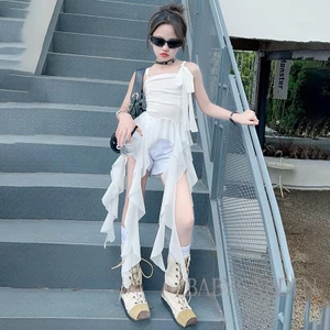 / / -Kids Girl Camisoles Áo không tay xù và khăn quàng cổ dễ thương cho bé gái Quần áo mùa hè