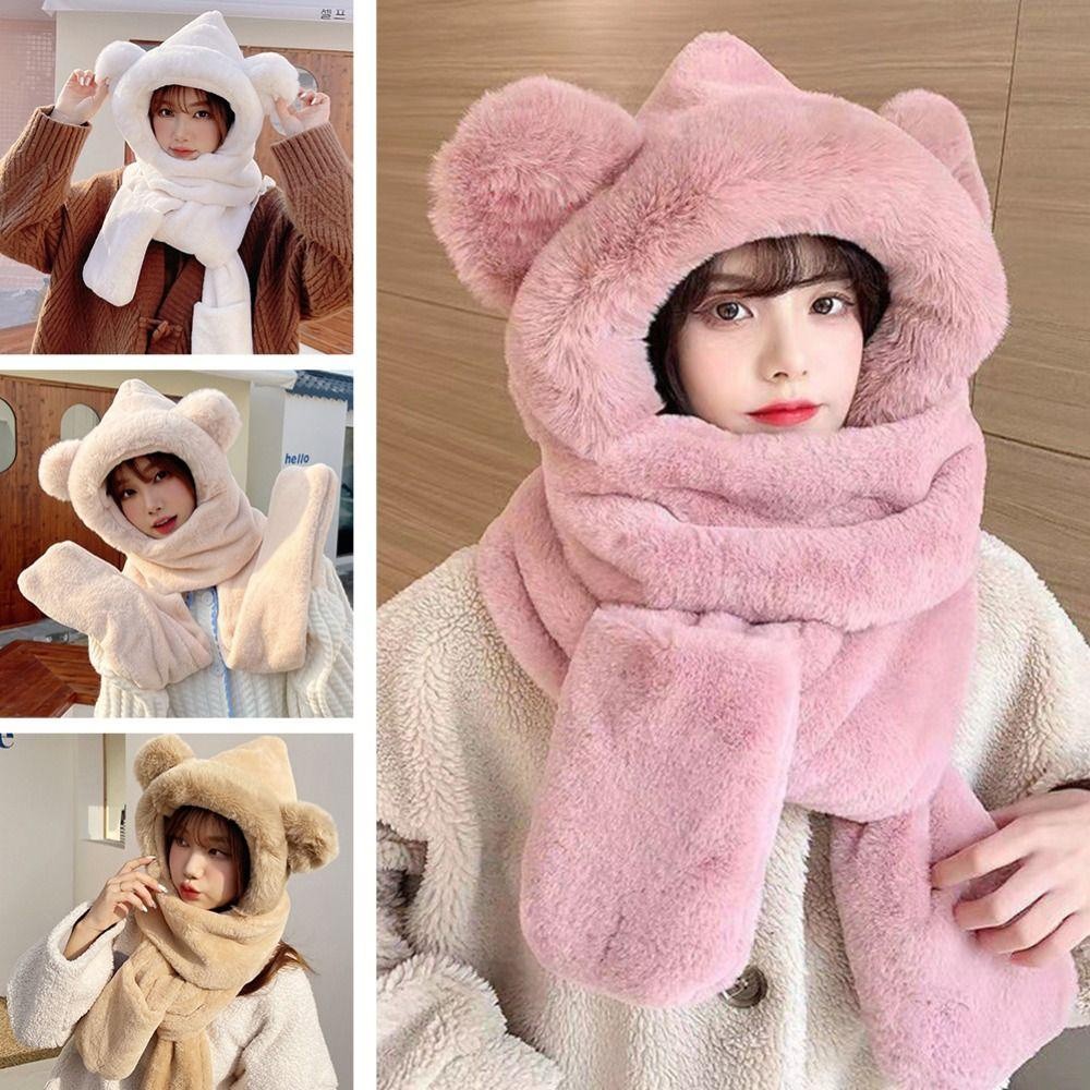 Mũ lông tai gấu trơn dày dặn mềm mại ấm áp mùa đông cho nam nữ