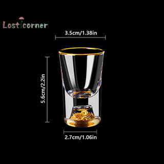 [Lostcorner] Thủy tinh pha lê Vodka Thủy tinh Sake Shochu Glass Bar Rượu mùi Lá vàng đôi đáy cốc trà thủy tinh Quà tặng cao cấp Rượu cứng [Mới]